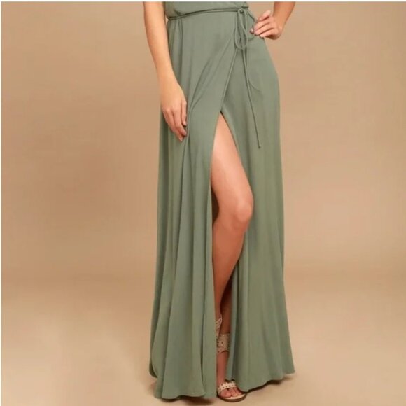 Much Obliged Olive Wrap Maxi Dress - Picture 4 of 5